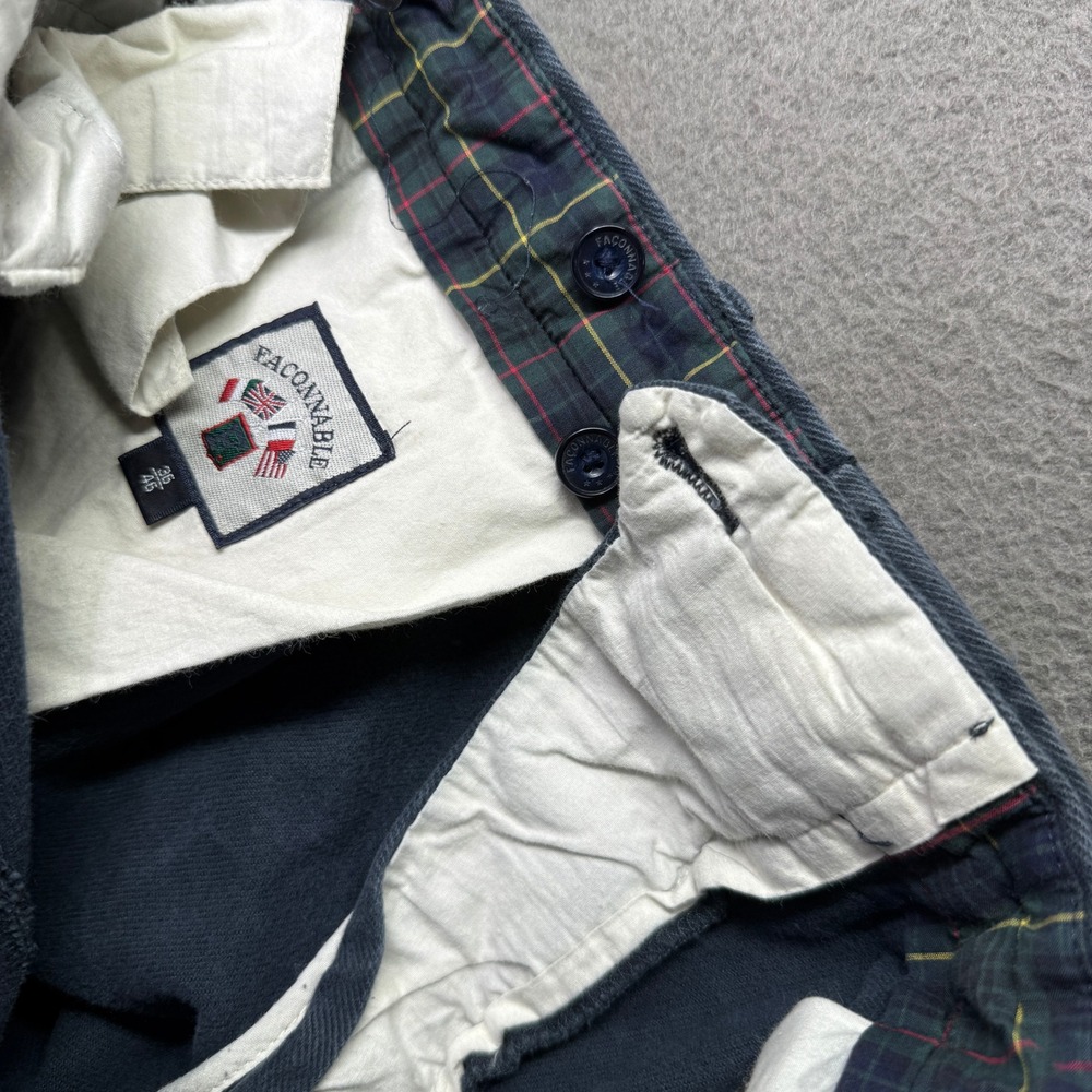 Faconnable Trousers Mens 36 Blue Chino Pleated Plaid Lining Classic Prep Blue - Picture 8 of 12